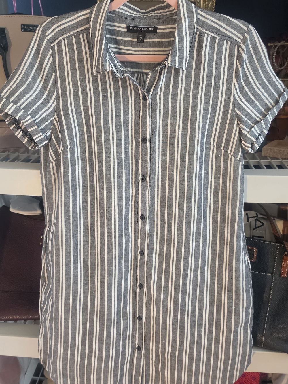 Banana Republic Women's Gray & White Stripe Short-Sleeve Shirt Dress
